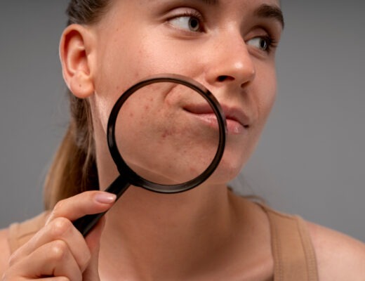kobieta z rozszerzonymi porami na twarzy