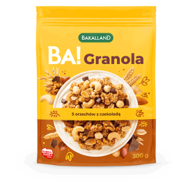 Granola pełnoziarnista 5 orzechów z czekoladą Bakalland BA! 300g 