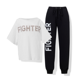 Zestaw T-shirt damski FIGHTER white + Spodnie damskie FIGHTER black |Łukasz Jemioł Ewa Chodakowska