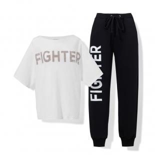 Zestaw T-shirt damski FIGHTER white + Spodnie damskie FIGHTER black |Łukasz Jemioł