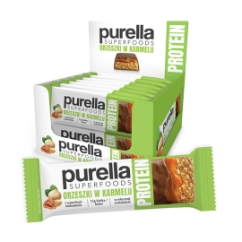 Purella Superfoods Protein bar baton proteinowy orzeszki w karmelu 45g x15|Sklep Bebio