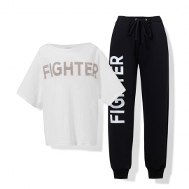 Zestaw T-shirt damski FIGHTER white + Spodnie damskie FIGHTER black |Łukasz Jemioł Ewa Chodakowska