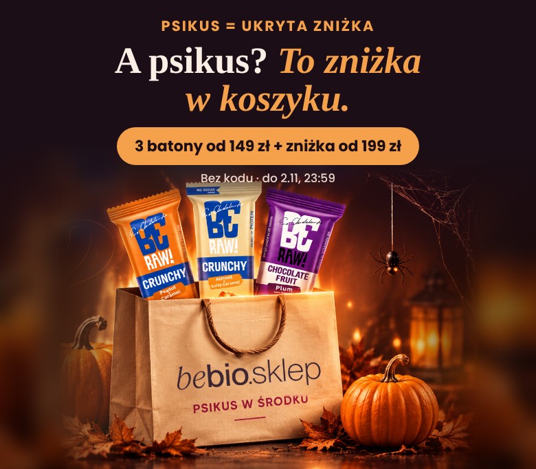 A psikus? To zniżka w koszyku. 3 batony beRAW gratis od 149 zł, ukryta zniżka od 199 zł